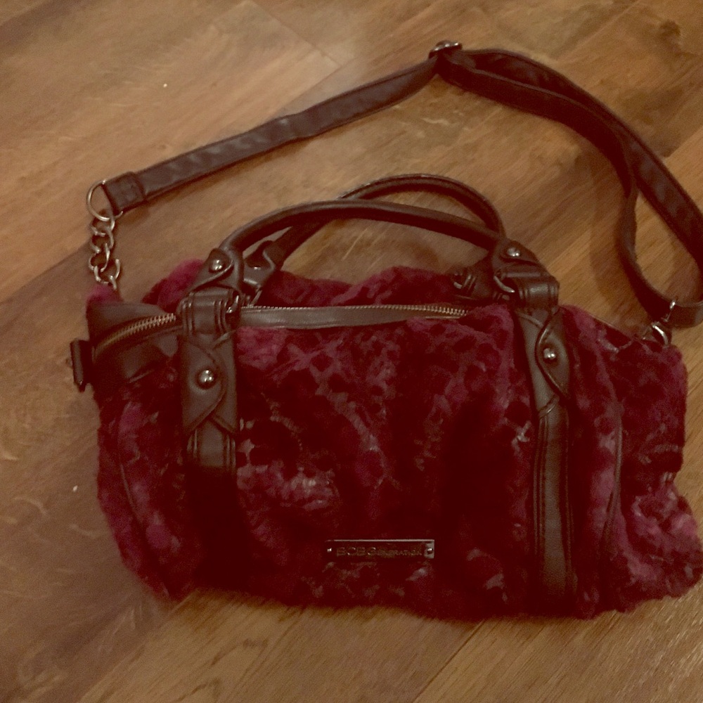 BCBG purple faux fur purse